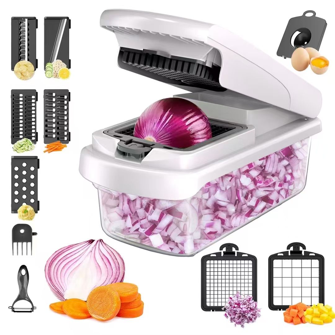 15-in-1 Mandoline Vegetable Chopper with Container – Multifunctional Fruit & Veggie Slicer, Onion Dicer, Grater & Julienne Cutter Set, Kitchen Food Prep Tool with Interchangeable Blades