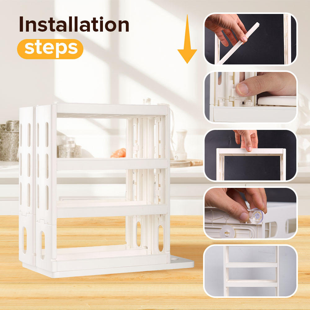 4 Layers Foldable Spice Storage Rack – Rotating Kitchen Seasoning Organizer – Space Saving Counter & Cabinet Rack