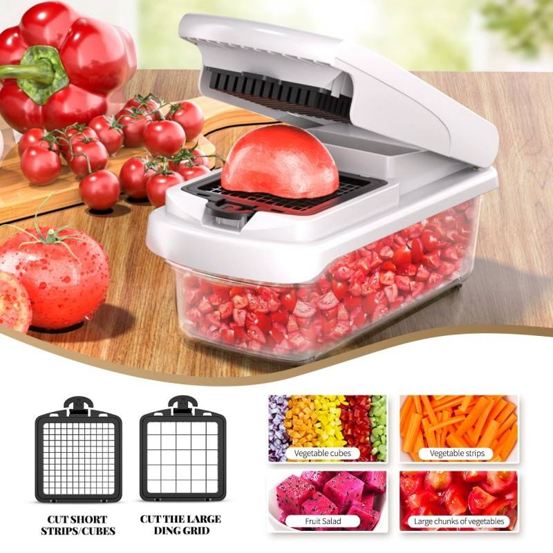 15-in-1 Mandoline Vegetable Chopper with Container – Multifunctional Fruit & Veggie Slicer, Onion Dicer, Grater & Julienne Cutter Set, Kitchen Food Prep Tool with Interchangeable Blades