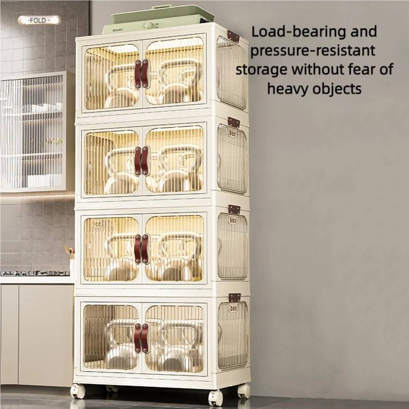 4-Layer Plastic Storage Bins with Lids – Stackable Storage Containers with Wheels, Foldable Closet Organizer Cabinet for Clothes, Toys, Pantry & Home Organization