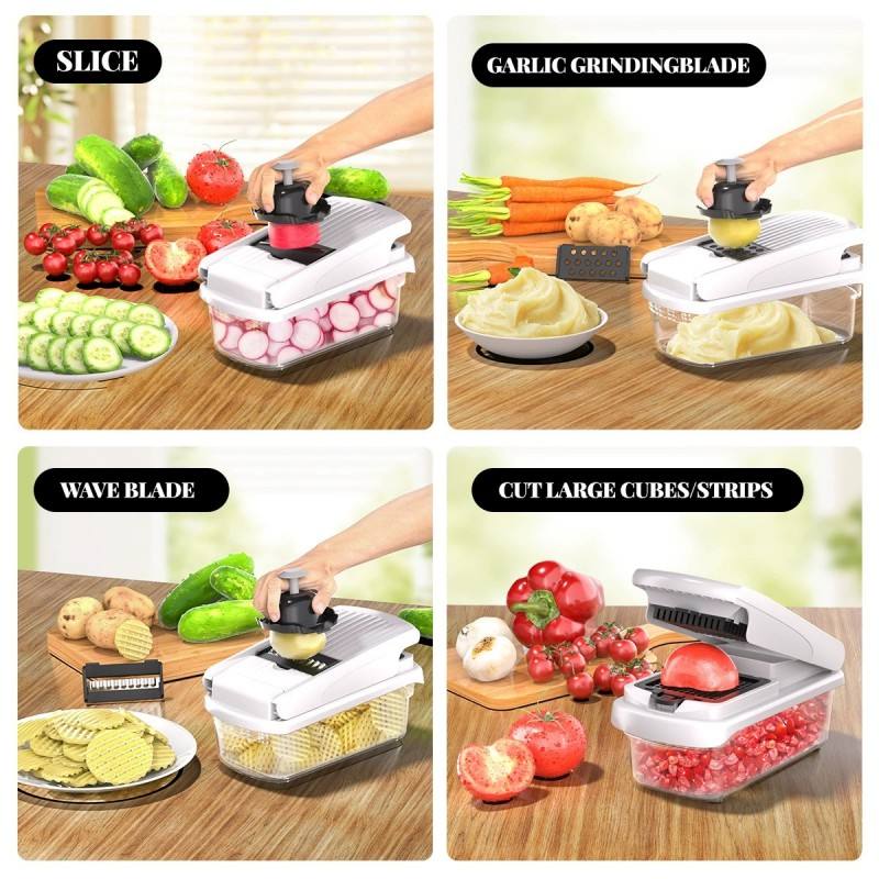 15-in-1 Mandoline Vegetable Chopper with Container – Multifunctional Fruit & Veggie Slicer, Onion Dicer, Grater & Julienne Cutter Set, Kitchen Food Prep Tool with Interchangeable Blades