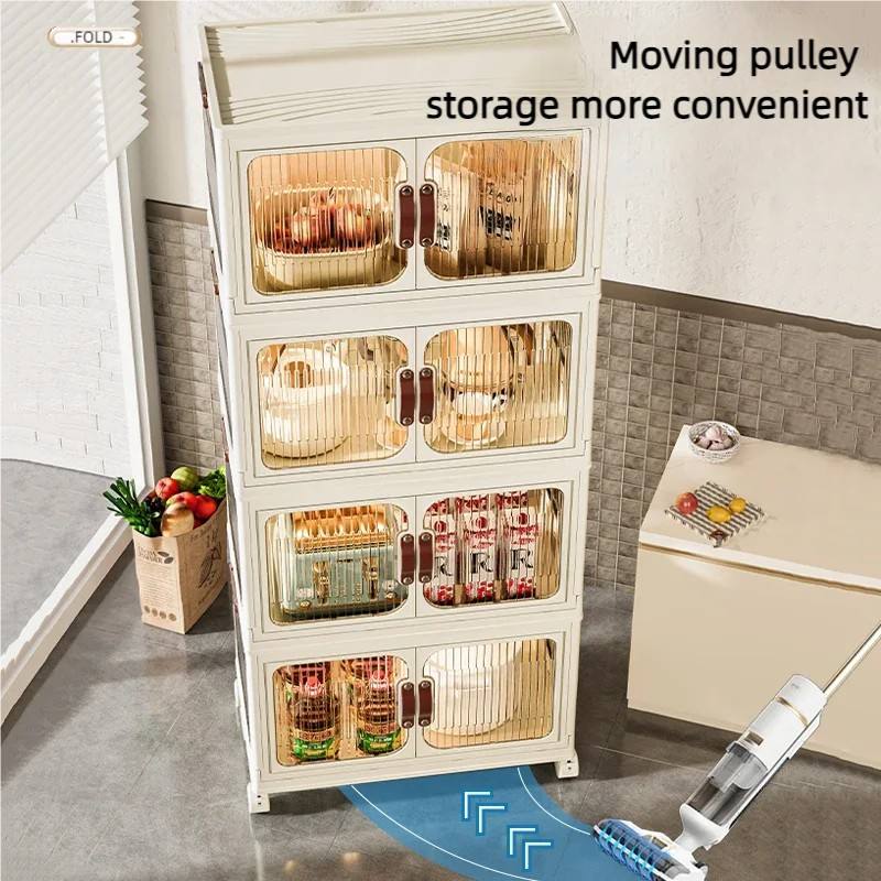 4-Layer Plastic Storage Bins with Lids – Stackable Storage Containers with Wheels, Foldable Closet Organizer Cabinet for Clothes, Toys, Pantry & Home Organization