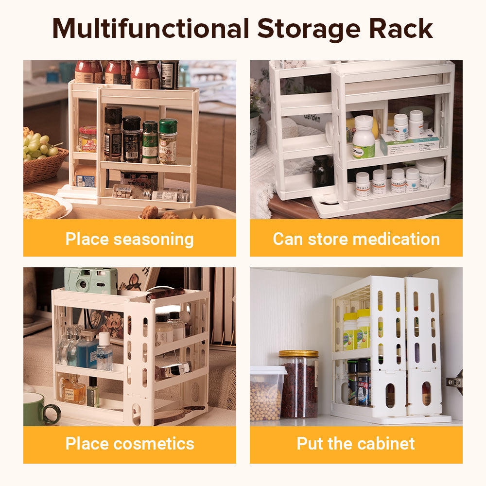 4 Layers Foldable Spice Storage Rack – Rotating Kitchen Seasoning Organizer – Space Saving Counter & Cabinet Rack