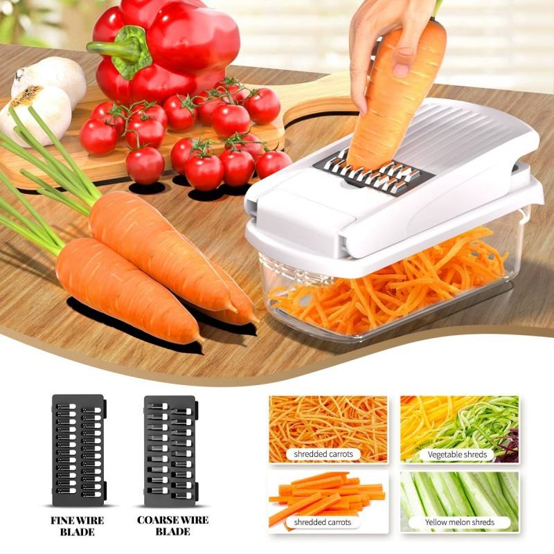 15-in-1 Mandoline Vegetable Chopper with Container – Multifunctional Fruit & Veggie Slicer, Onion Dicer, Grater & Julienne Cutter Set, Kitchen Food Prep Tool with Interchangeable Blades