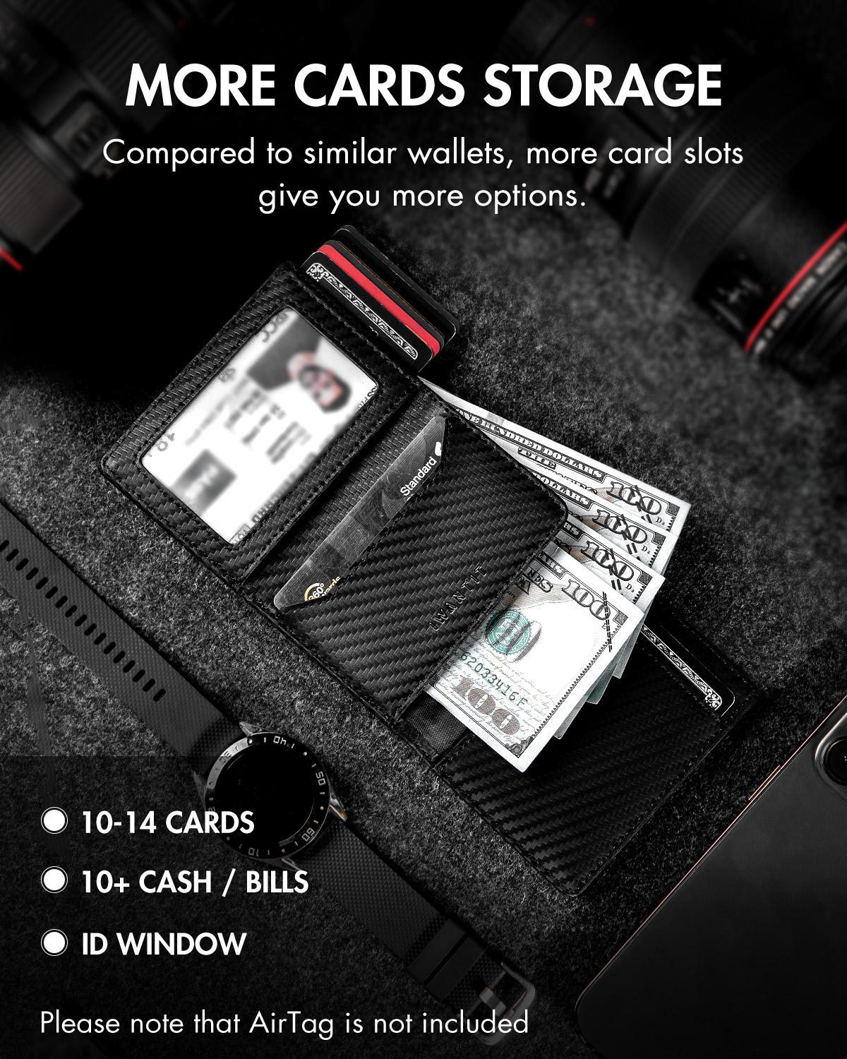 Minimalist Slim Carbon Fiber Trifold Wallet for Men – RFID Blocking Magnetic Closure Credit Card Holder with ID Window & Multiple Slots, Compact Front Pocket Men’s Wallet