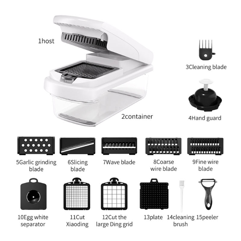 15-in-1 Mandoline Vegetable Chopper with Container – Multifunctional Fruit & Veggie Slicer, Onion Dicer, Grater & Julienne Cutter Set, Kitchen Food Prep Tool with Interchangeable Blades