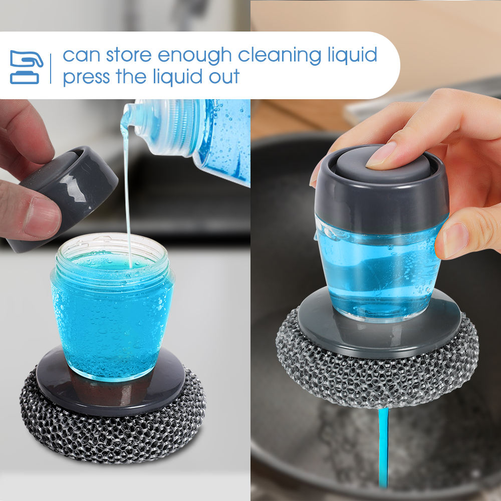 Soap Dispensing Dish Brush – Kitchen Scrub Brush with Built-in Soap Dispenser, Replaceable Nylon Bristles, Non-Slip Handle for Cleaning Dishes, Pots, Pans & Sinks